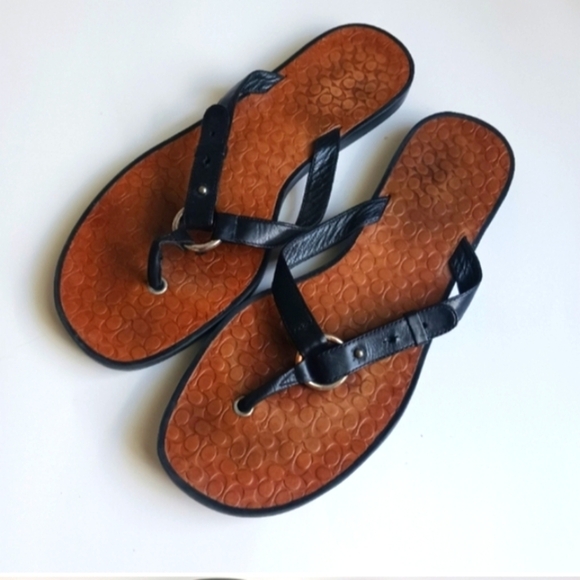 COACH Black and Brown Flip Flop Sandals Size 8 - Picture 1 of 5